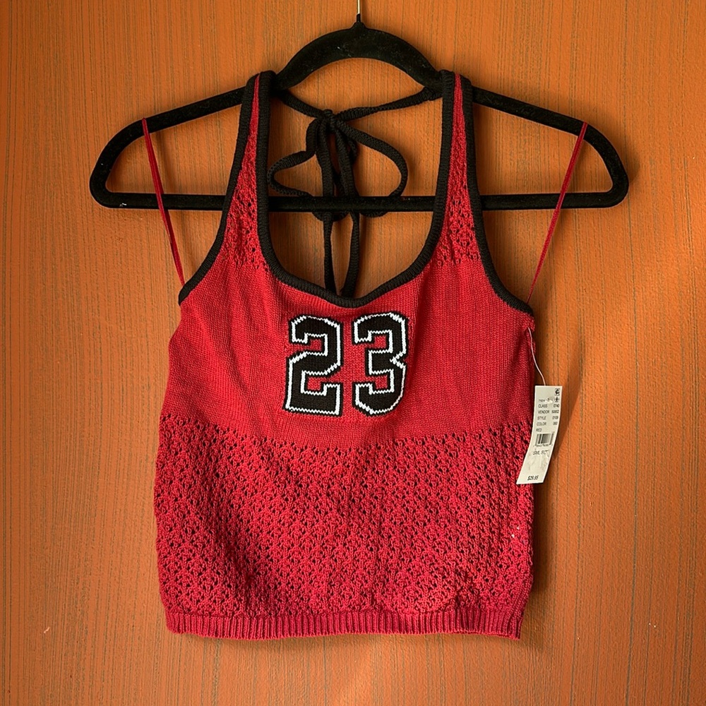 NWT PacSun #23 red printed halter backless top S